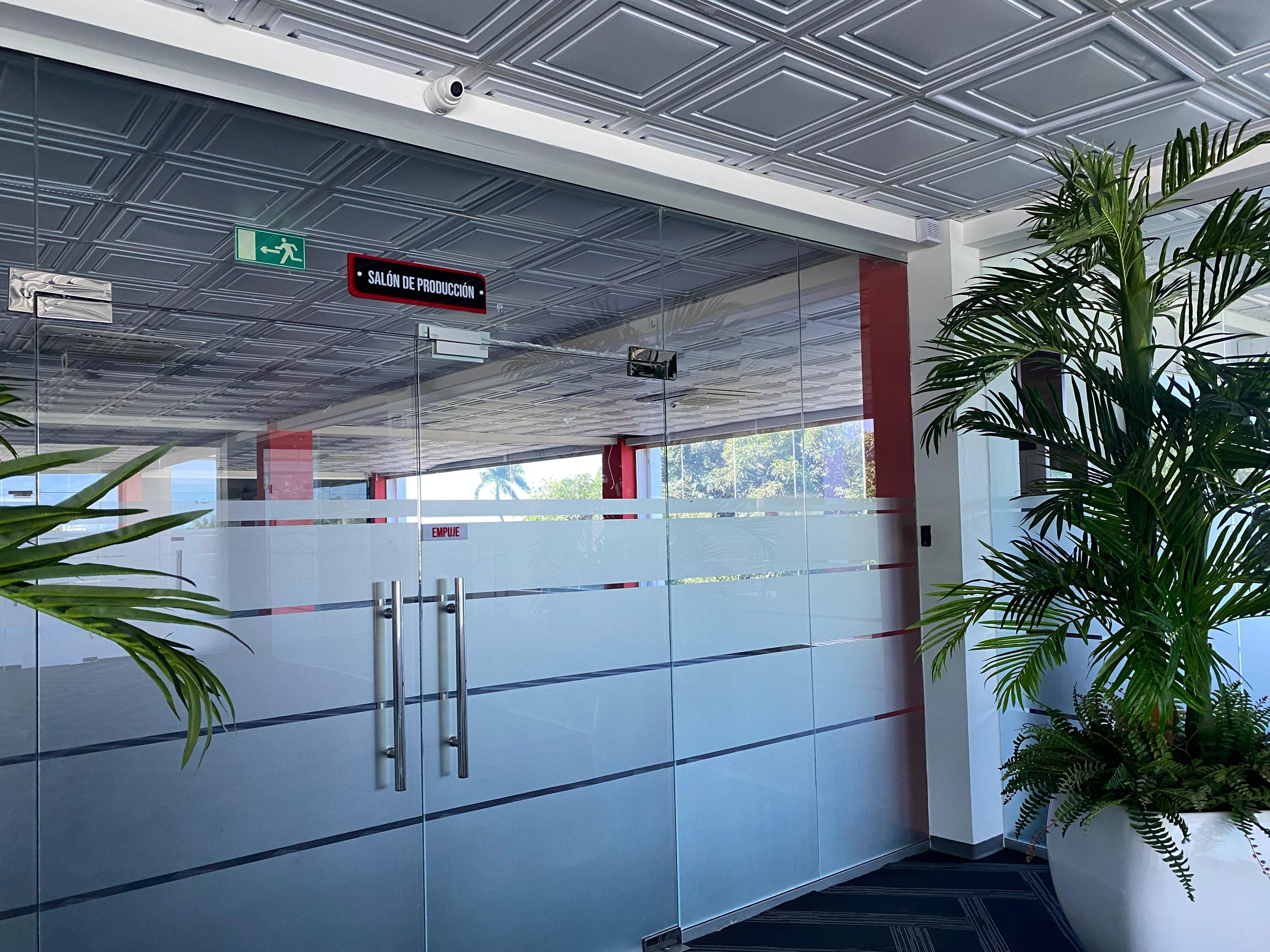 Glass entry with plants